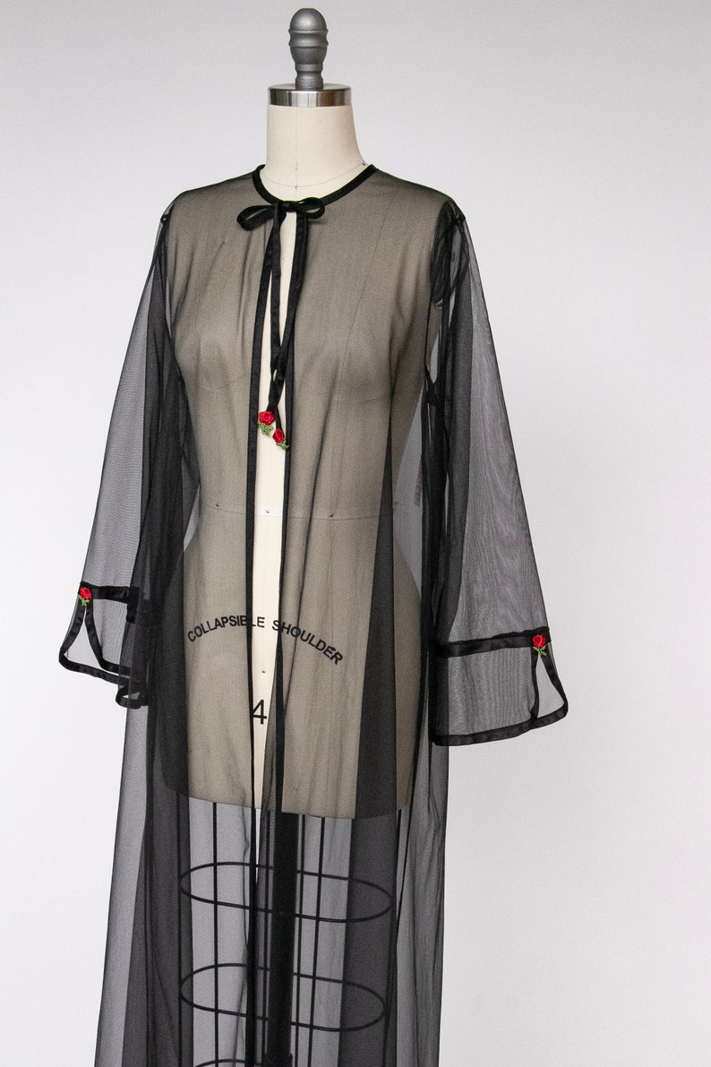 1970s Duster Sheer Chiffon Robe Dress S/M image 2