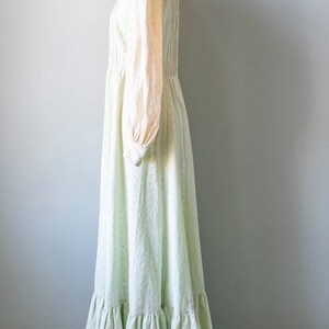 1970s Maxi Dress Green Eyelet Lace M image 3