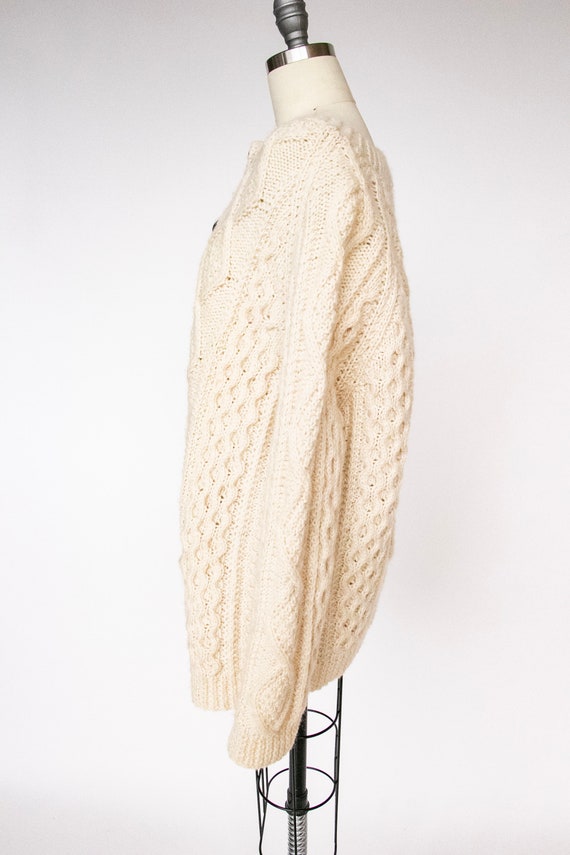 1970s Irish Wool Cardigan Fisherman Sweater Knit L - image 3