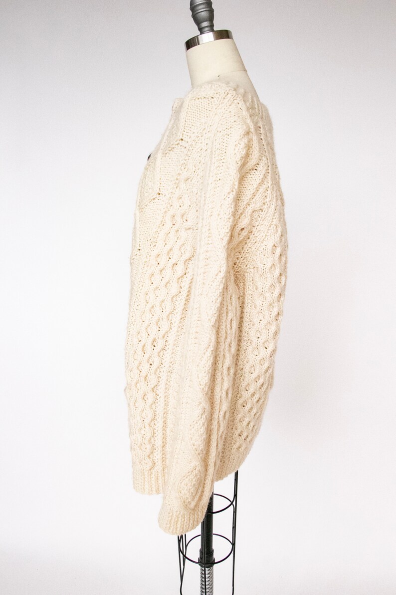 1970s Irish Wool Cardigan Fisherman Sweater Knit L image 3