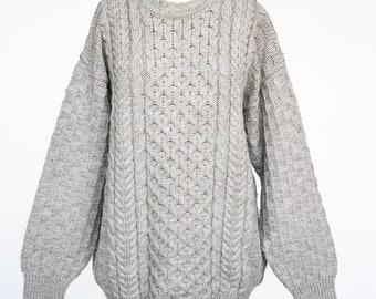 Suéter de pescador de punto de lana de la década de 1970 de gran tamaño L