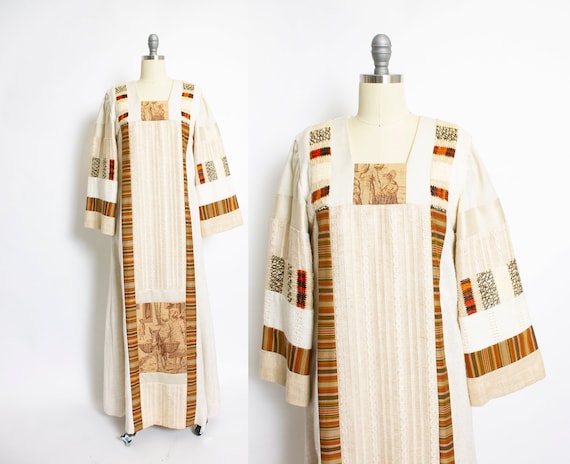 1970s JON SHANNON Caftan Dress Patchwork Maxi S