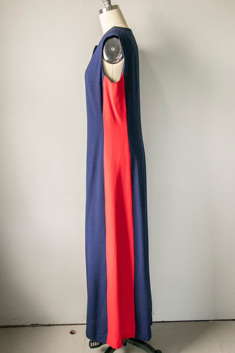 1960s Dress Linen Striped Sleeveless Shift Maxi M image 2