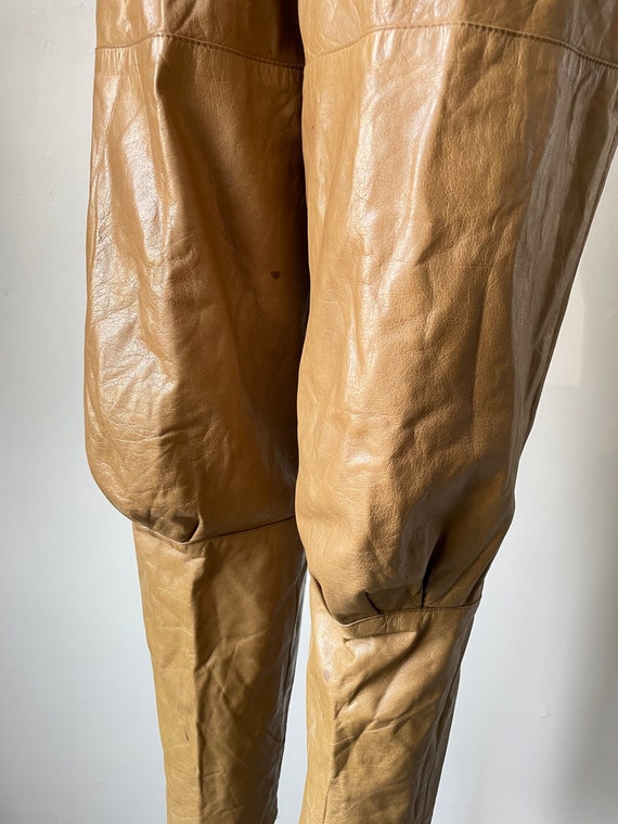1980s Leather Pants Taupe High Waist S - image 6