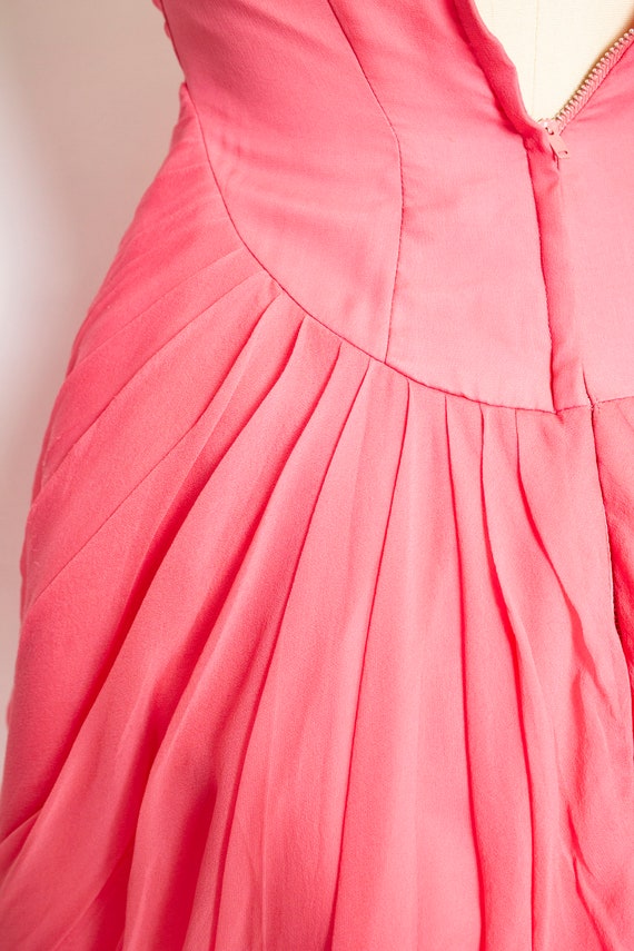 1950s Dress Pink Chiffon Ruched XS - image 7