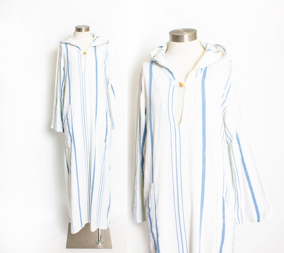 1970s Dress HOODED Cotton Striped Maxi M / L