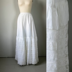Antique Skirt Edwardian Cotton Lace Petticoat XS image 1