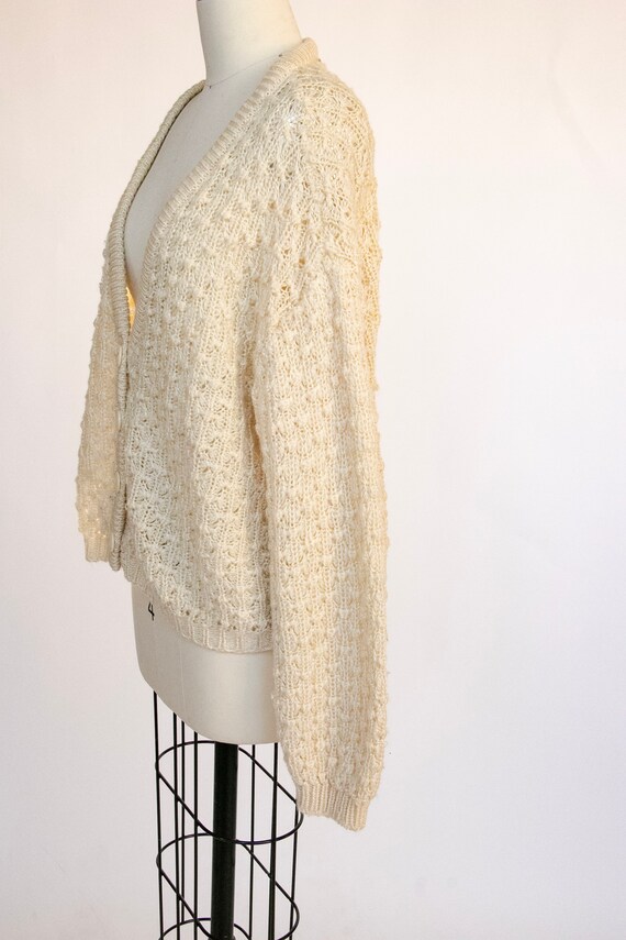 1980s Sweater Chunky Knit Cropped Cardigan M - image 4