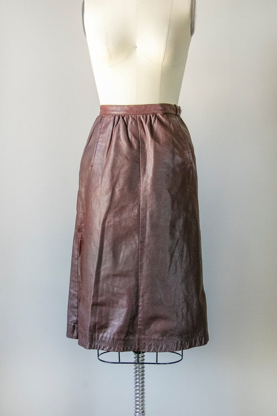 1980s Skirt Brown Leather High Waist S - image 1