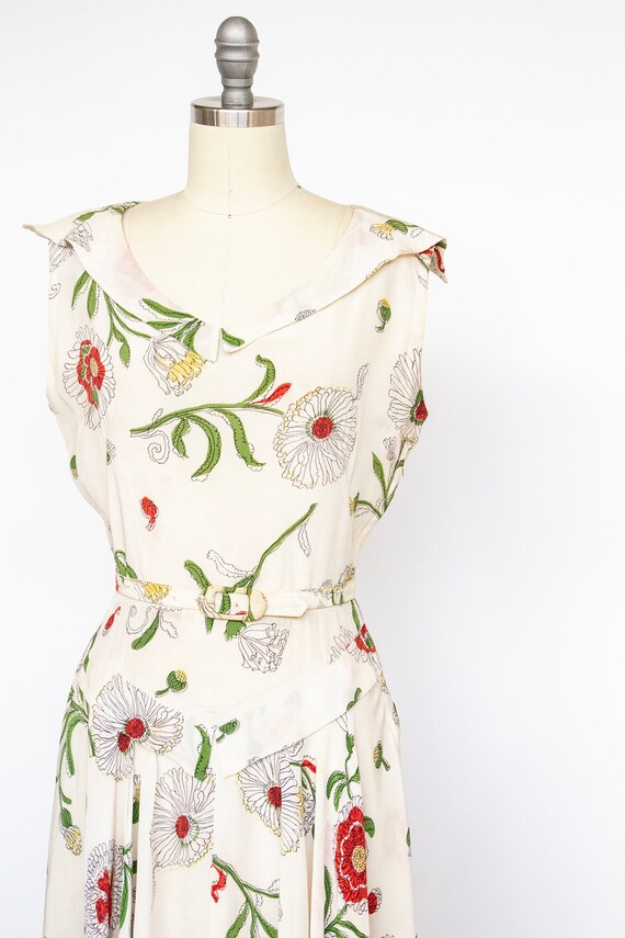 1940s Dress Floral Rayon Full Skirt XS/S - image 2