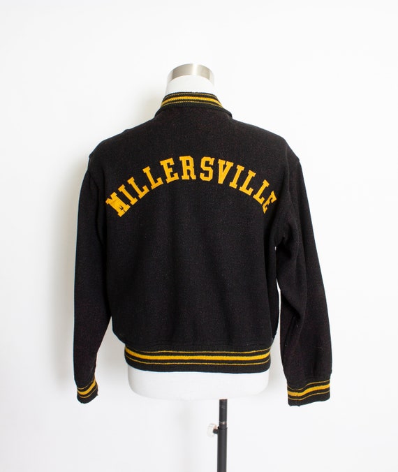 Vintage 1950s Letterman Jacket Wool Black Varsity