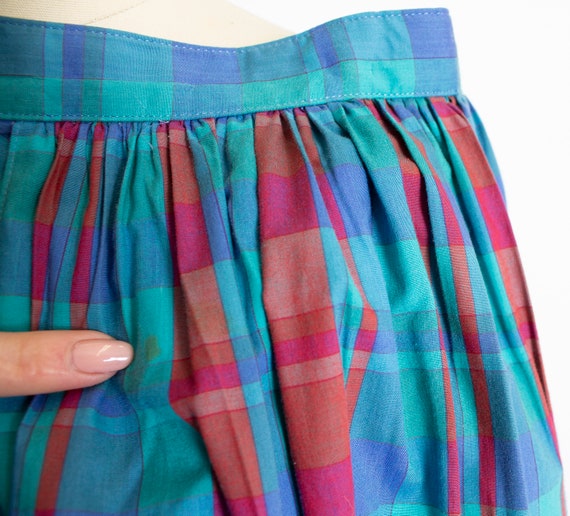 1980s Cotton Full Skirt Plaid Ruffled XS / S - image 7