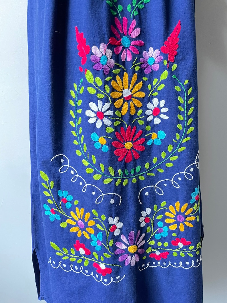1970s Maxi Dress Mexican Embroidered Cotton S image 8