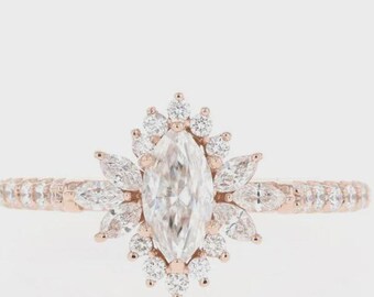 Marquise Moissaniet verlovingsring, roségouden halo bruidsbeloftering cadeau voor haar
