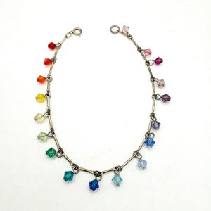 Vintage Armband aus Sterlingsilber mit Regenbogenkristallen, 925er Silber-Gliederarmband mit 18 Glas-Bicone-Kristallen, Armband aus den 1990er Jahren, 17,8 cm (7 Zoll)