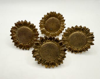 Vintage Sunflower Napkin Rings Solid Brass Set/Lot of 4 Flowers Floral Home Decor