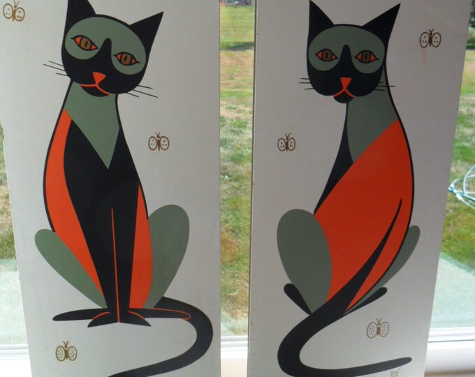 Vintage Cat Wall Hangings Art Deco Retro 1960s Set Abstract Etsy