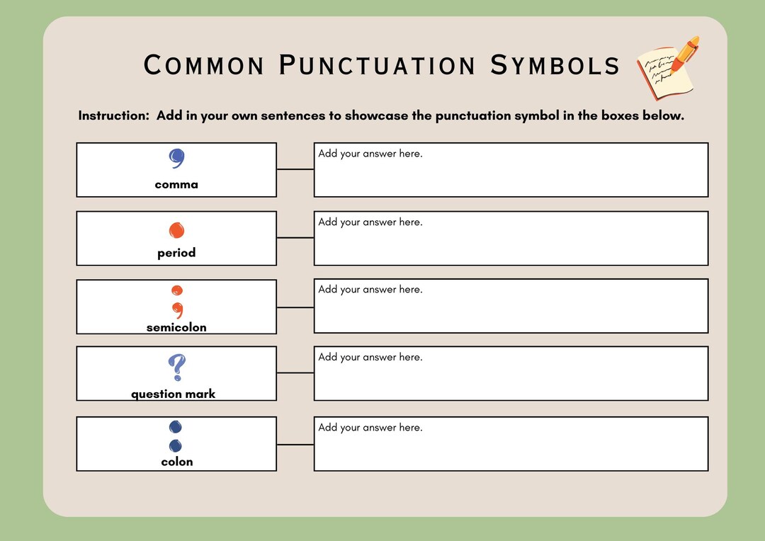 Common Punctuation Symbols Worksheet Set – Sentence Practice & Grammar ...