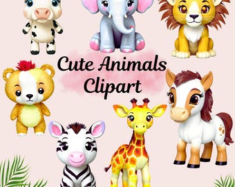 Paquete de imágenes prediseñadas de animales adorables / PNGs de dibujos animados para niños (descarga digital)