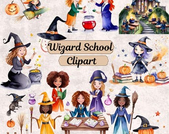 Wizard School Clipart – Halloween Magic, Witchcraft Graphics (Digital Download)