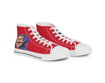 Sneakers alte rosso acceso, con una divertente stampa che avvolge tutto il corpo.