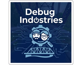 Debug Industries logo Square Sticker | Tech, Circuit, Bridge Graphic