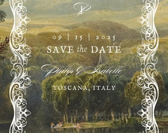 Vintage OIL PAINTED Wedding Invitation Set - Brown | CANVA Templates for Luxury Wedding, Garden/Villa Parties (Digital Download)