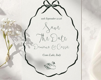 Save the Date Vintage Swan Lake Ivory Green | CANVA Template | Luxury Wedding/Engagement Invitation (Digital Download)