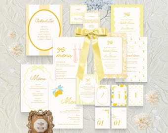 Amalfi Coast Invitation Set - Lemon Yellow | CANVA Wedding Invitation Templates for Destination Weddings (Digital Download)
