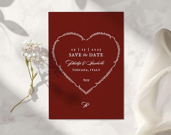 Romantic Red Save the Date Set | Pink and Red Vintage Lace Wedding Invitation | 2 Save the Dates and Customizable Wedding Invitations on Canva