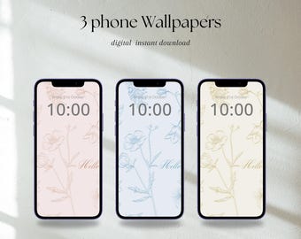 Pastel Vintage Floral Phone Wallpaper | Romantic Retro Digital Backgrounds | Set of 3 Elegant Shabby Chic Wallpapers | Pastel Colors