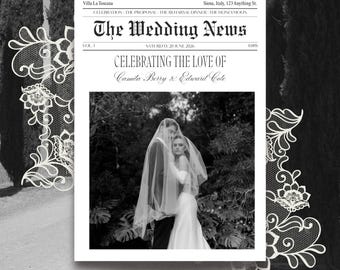 Newspaper Engagement Announcement | Vintage Magazine Wedding Invitation | Customizable Wedding Program on Canva | Digital Download