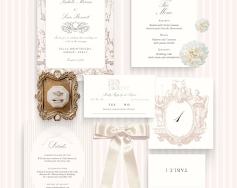 Vintage Baroque Wedding Invitation Set - Pink | CANVA Templates for Luxury Weddings and Garden/Villa Parties (Digital Download)