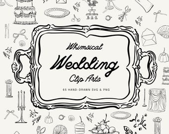 65 Whimsical Wedding Hand-Drawn Illustrations | Romantic Vintage Wedding Clipart | 65 Fairytale Romantic Invitation PNG & SVG