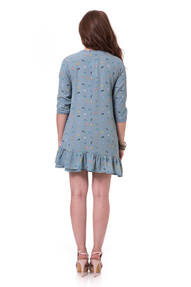 Tunic Dresses With Sleeves Tunic Tops For Leggings Womens Tunic Dress Short Blue Dress Spring Tunics V Neck Dress Light Blue Tunic