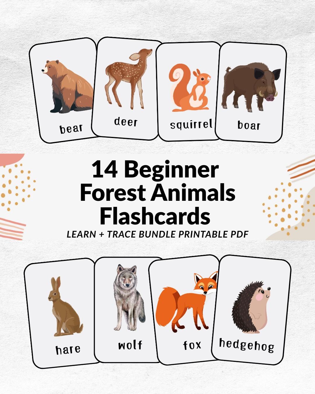 Forest Animals Flashcards Printable | Beginner Animal Learning Cards ...