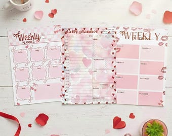 Daily & Weekly Planner Printable Valentine's day A4 300 DPI Instant Download