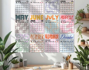 2026 Dopamine Decor Calendar – Colorful Monthly Wall Art (Digital Download A4 Size)