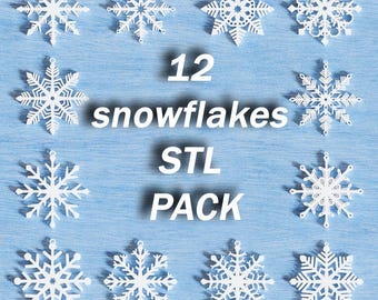 12 Ornament 3D Snowflake Models – Printable Christmas Decor | Winter Ornament Set | STL Pack