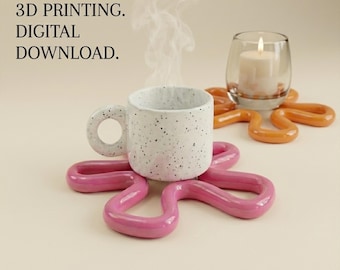 Modern Abstract Organic Coaster STL | 3D Printable Candle & Cup Holder