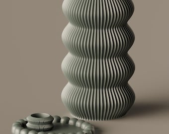 Modern Ribbed Vase STL Bundle | Vase, Tray & Tealight Holder