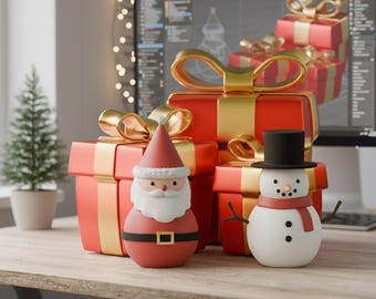 Christmas 3D Models STL Bundle | Santa, Snowman & Gift Box (Printable Files)
