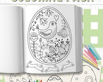 Easter Egg Coloring Pages Printable, 50 Unique Designs, A4 Sheets for Kids, Instant Download