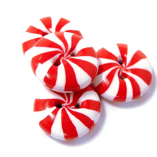 Polymer clay buttons red white peppermint candies set of four