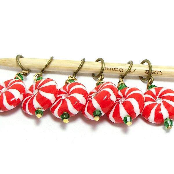 Knitting stitch markers Christmas peppermint candies set of six