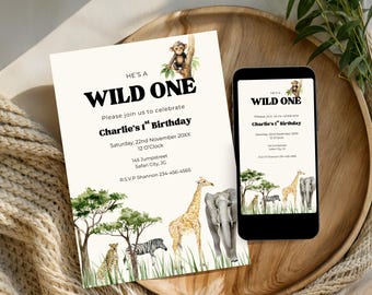 Invito di compleanno a tema safari "Wild One" - Modello modificabile