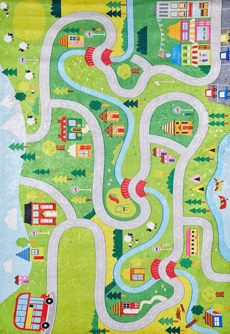 Town Rug Child City Road Kids Play Rug, Nursery Decor, Road Playground Carpet, Road ...