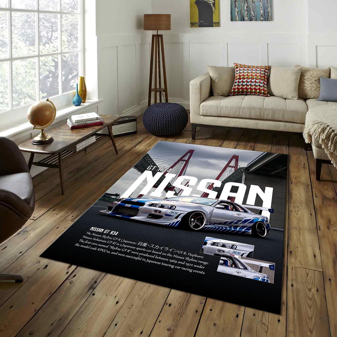 Nissan Gt R Rug Nissan GTR R34 Rug, Living Room Rug, 5x7 Area Rug for Living Room ...