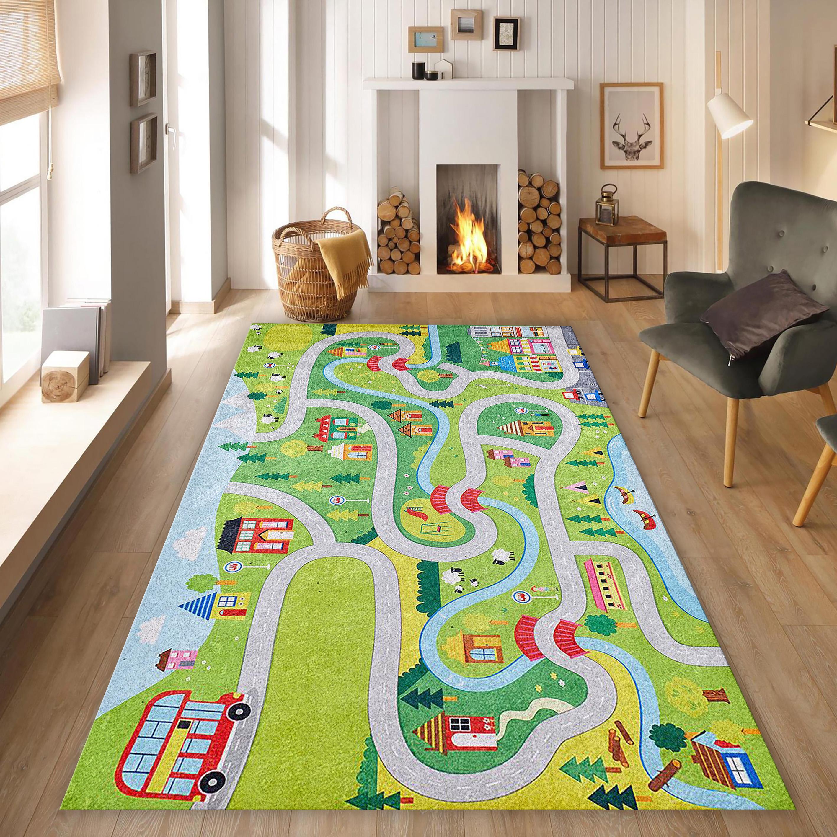 City Road Kids Play Rug, Nursery Decor, Road Playground Carpet, Road ...