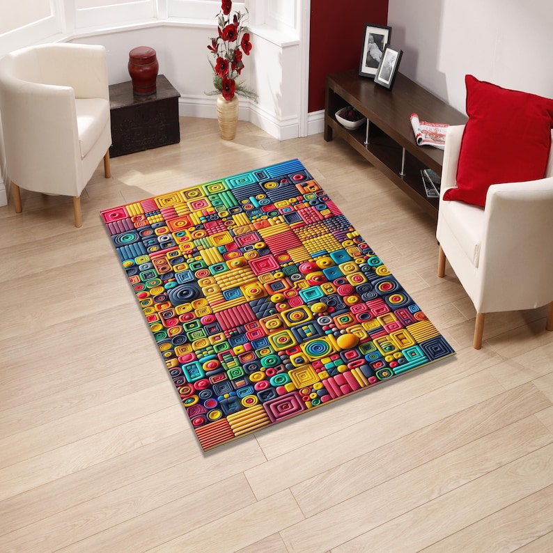 Modern Puzzle Rug Puzzle Rug, Abstract Rug, Rothko Style, Non-slip Washable Art Rug ...